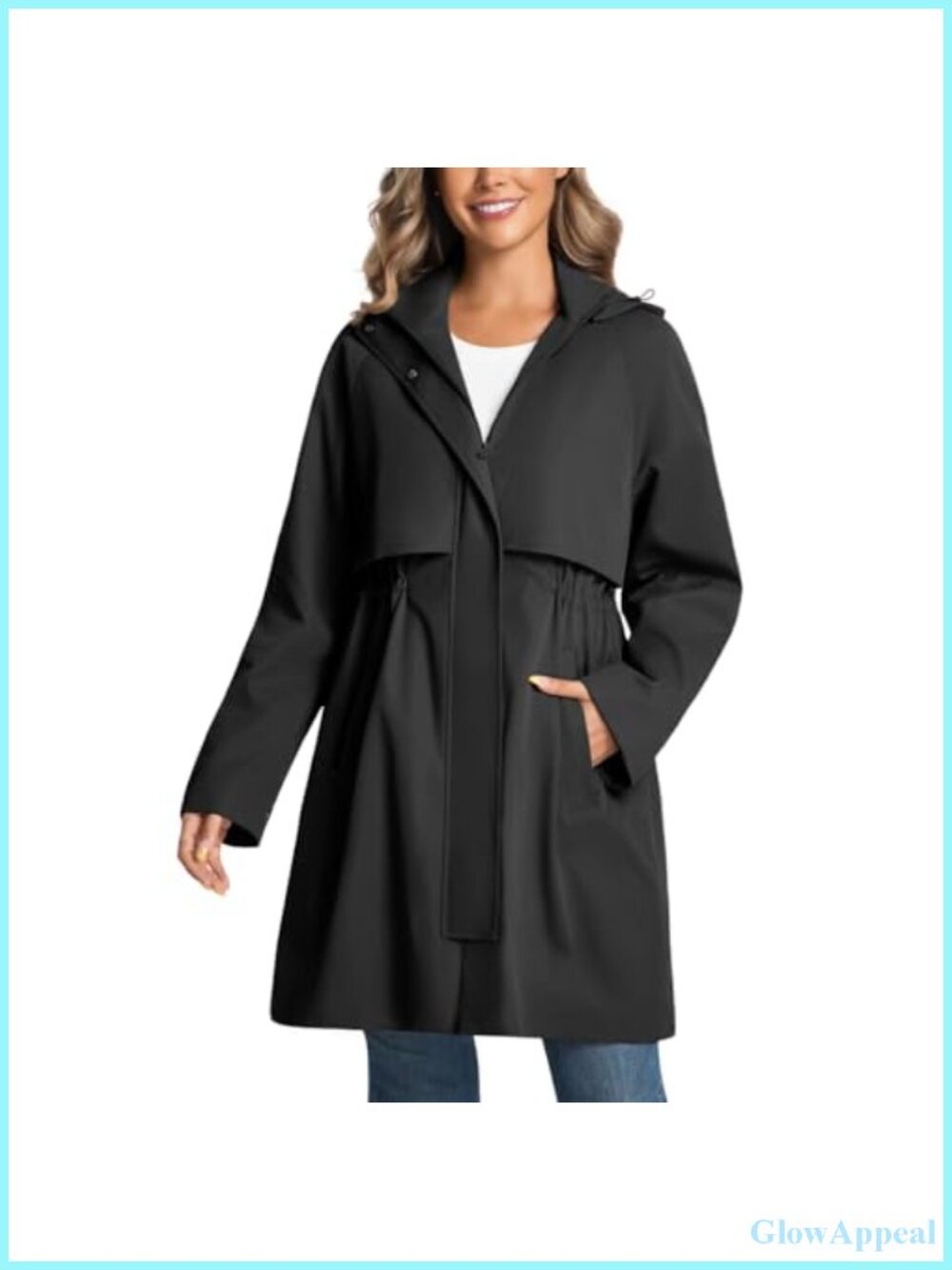 Water Resistant Women's Trench Coat Detachable Hood Windproof Long Rain Jacket